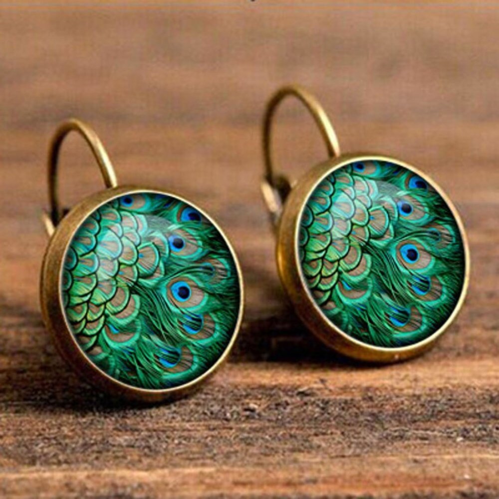Boho Peacock Feather Bronze Earrings - Picture 1 of 3